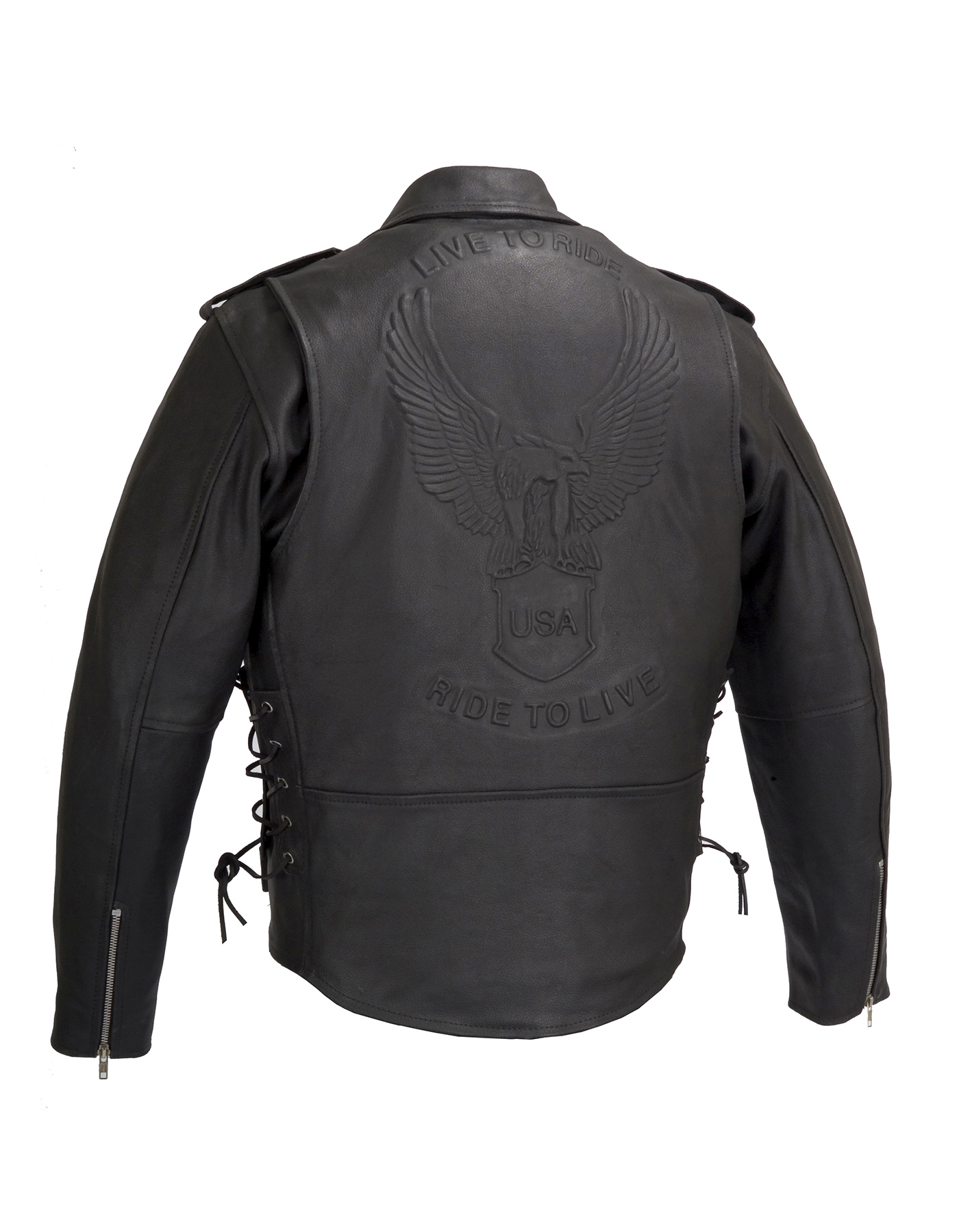 Live to Ride Eagle Embossed Classic Brando Leather Motorcycle Jacket